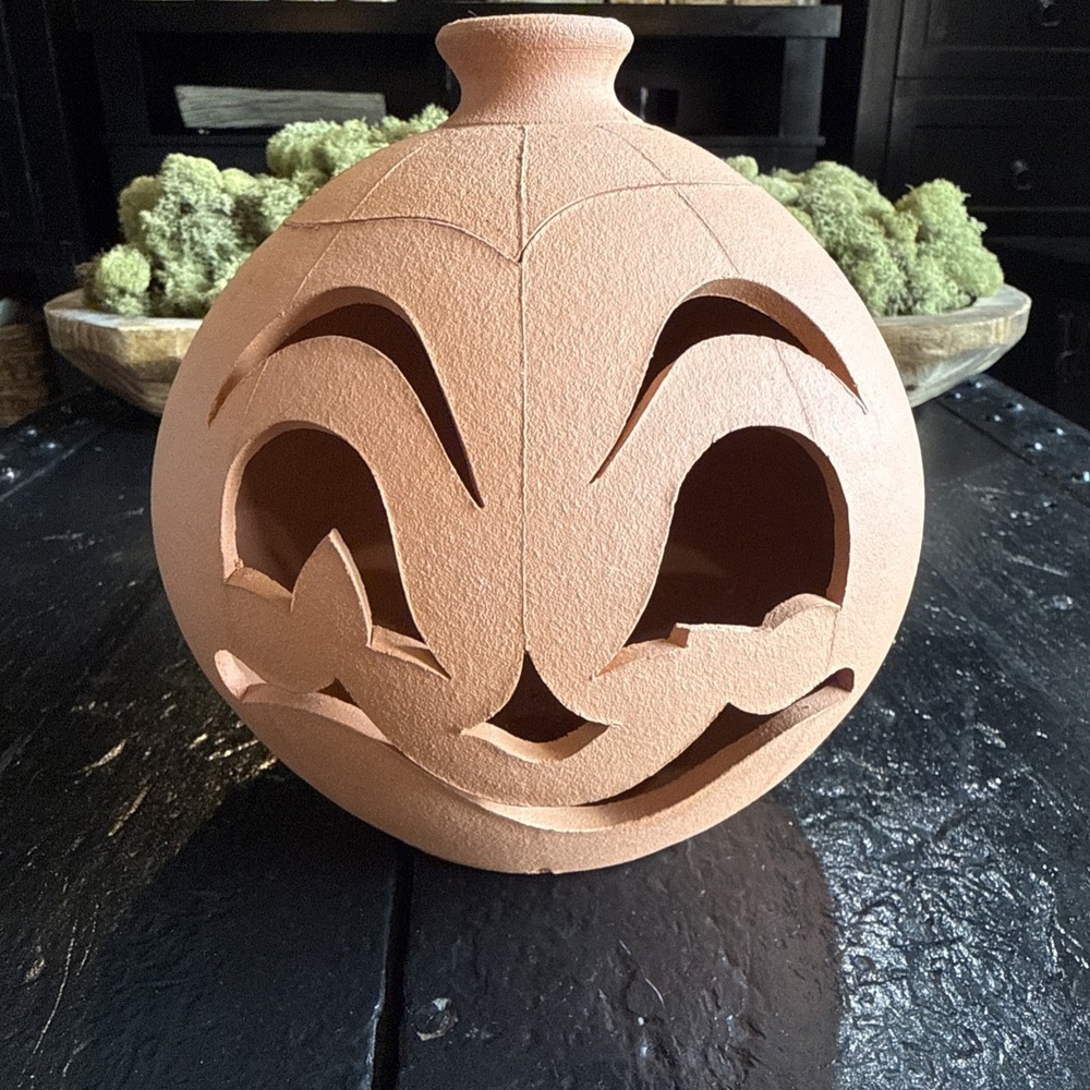 Vintage Terra Cotta Jack-o-lantern Candle Holder Pottery Halloween Hewell AG 7"